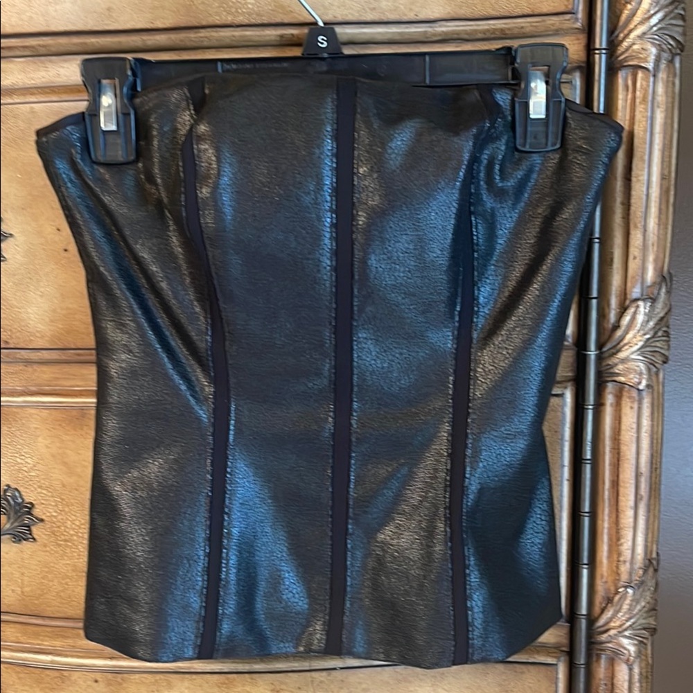 White House Black Market Black faux Leather Crop Top